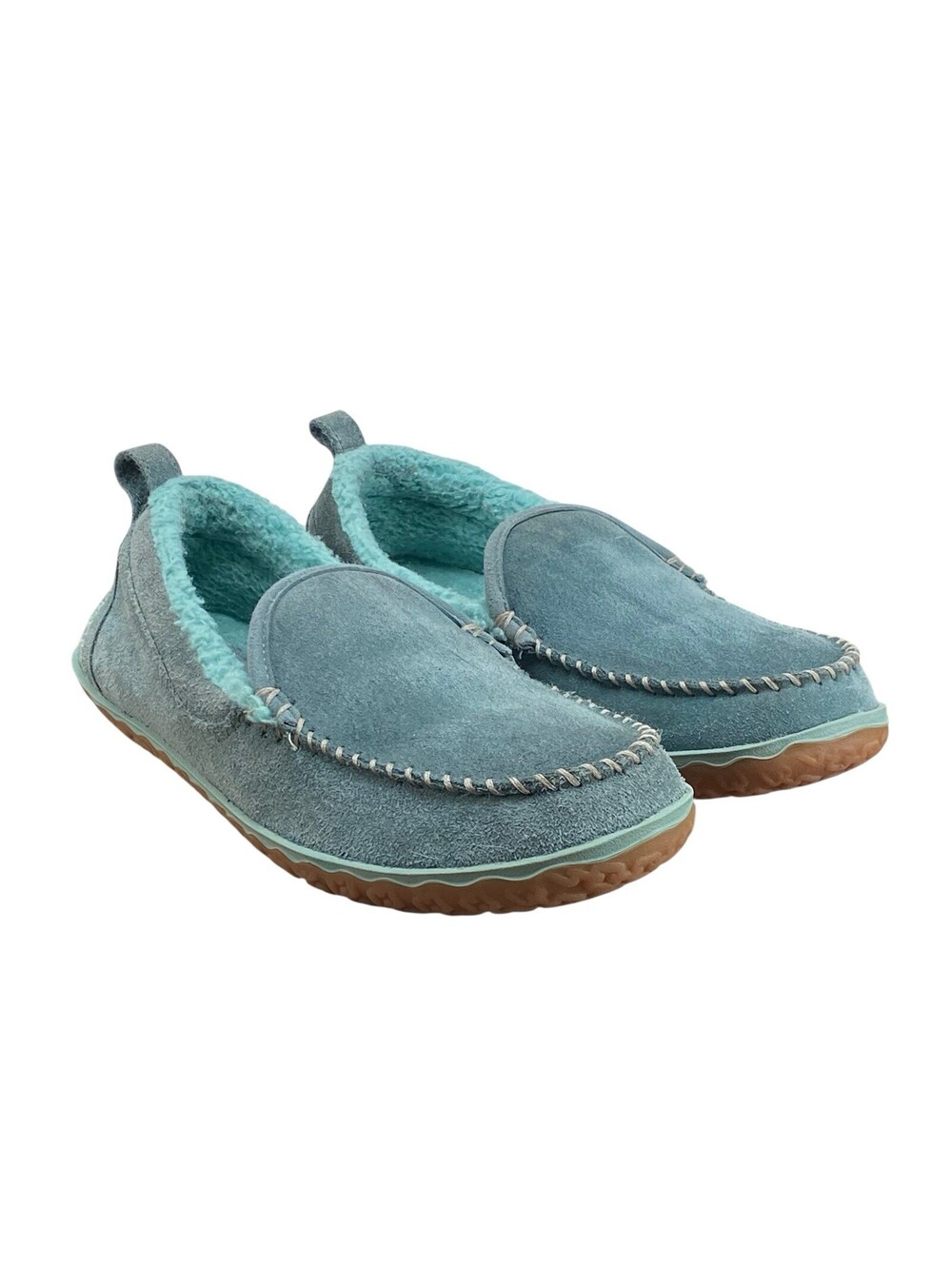 LL Bean Women's 8M Mountain Slippers Moccasin Suede Leather Fleece Lined Teal